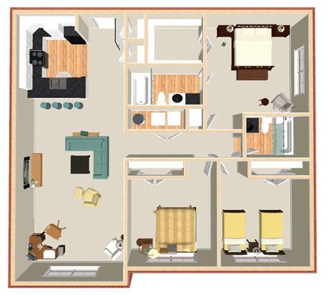 Floor plan for 3 beds, 2 baths, 1452 sqft